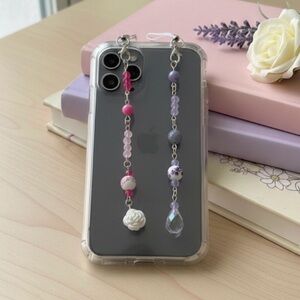 Elegant Pink and Purple Beaded Phone Charm Set of 2